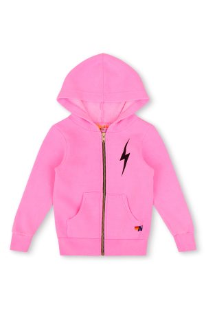 KIDS BOLT PRINT ZIP HOODIE - NEON PINK