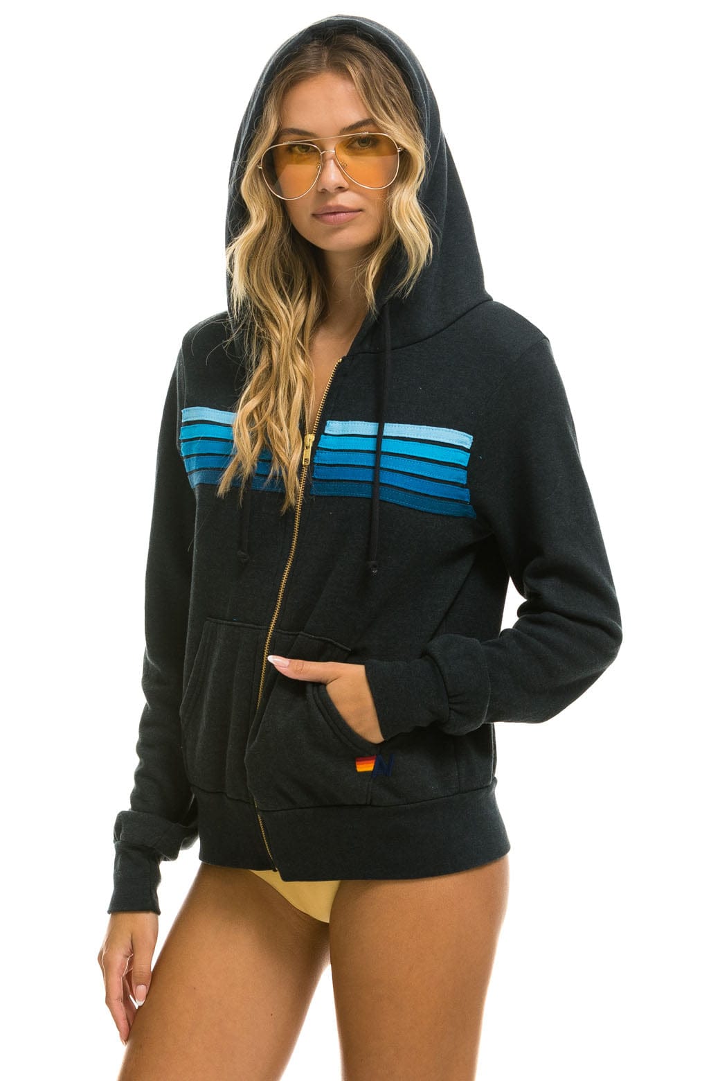 5 STRIPE HOODIE - CHARCOAL // BLUE - Image 3