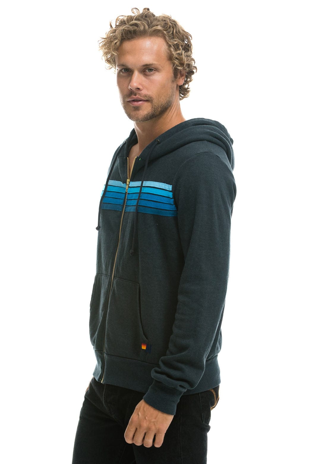 5 STRIPE HOODIE - CHARCOAL // BLUE - Image 4