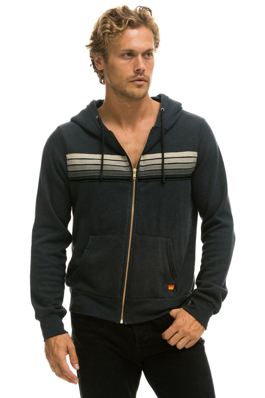 5 STRIPE HOODIE - CHARCOAL // GREY STRIPES - Image 4