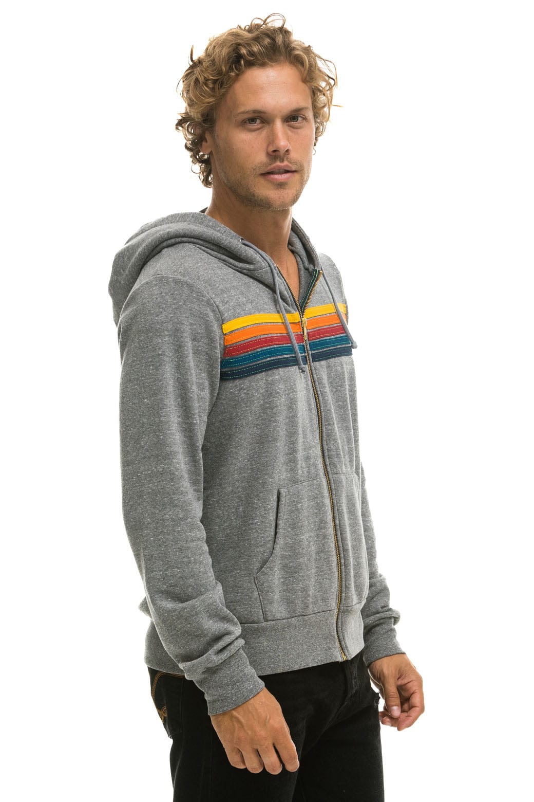 5 STRIPE HOODIE - HEATHER GREY - Image 4