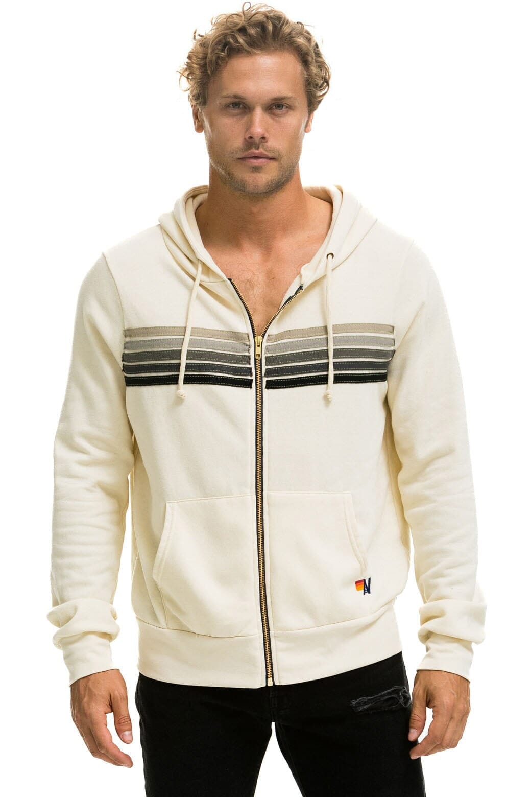 5 STRIPE HOODIE - VINTAGE WHITE // GREY - Image 2
