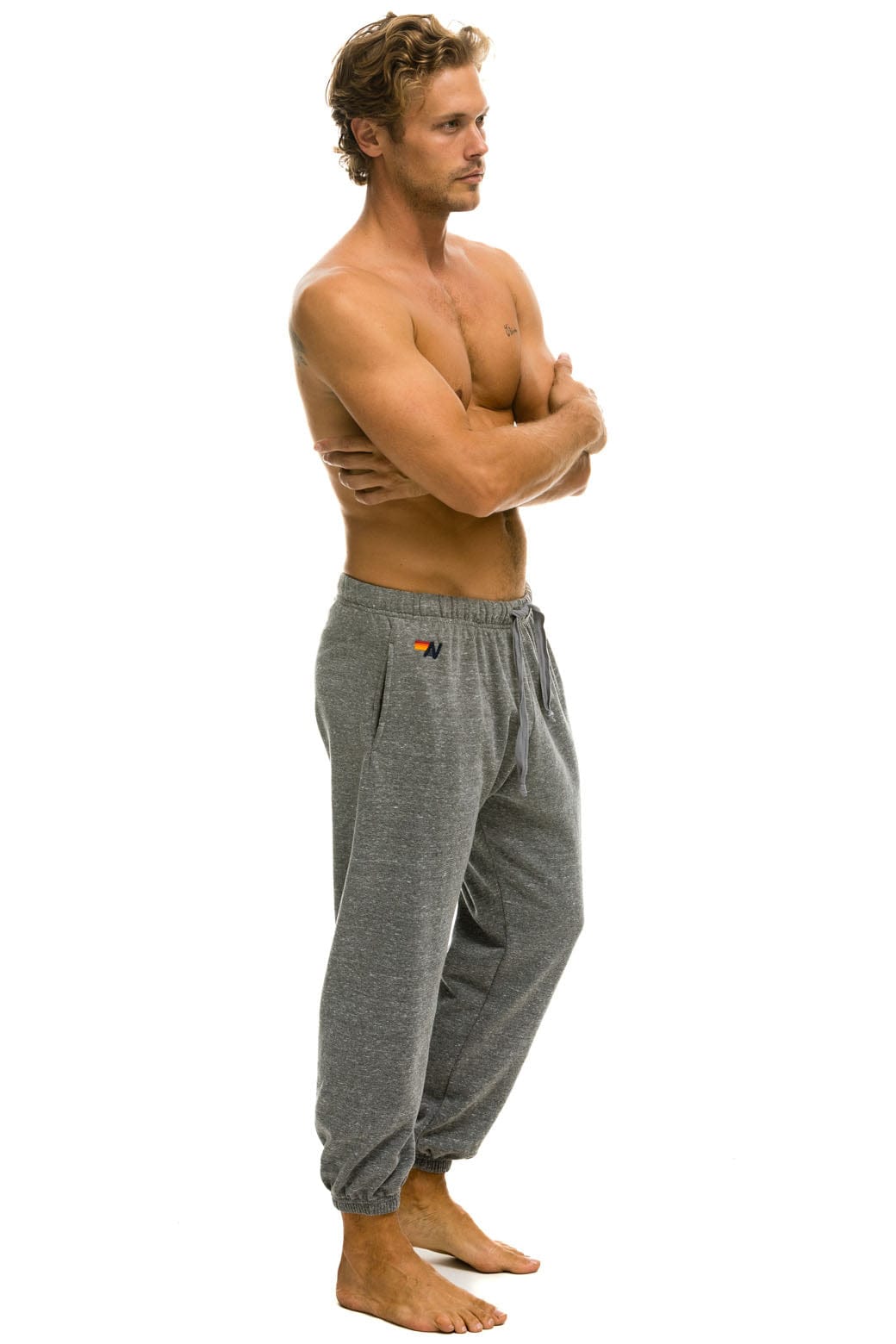 5 STRIPE SWEATPANTS - HEATHER GREY // BLUE - Image 3