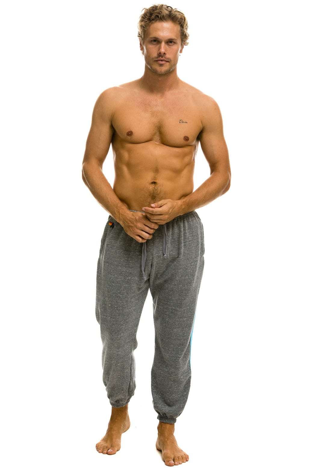5 STRIPE SWEATPANTS - HEATHER GREY // BLUE - Image 2