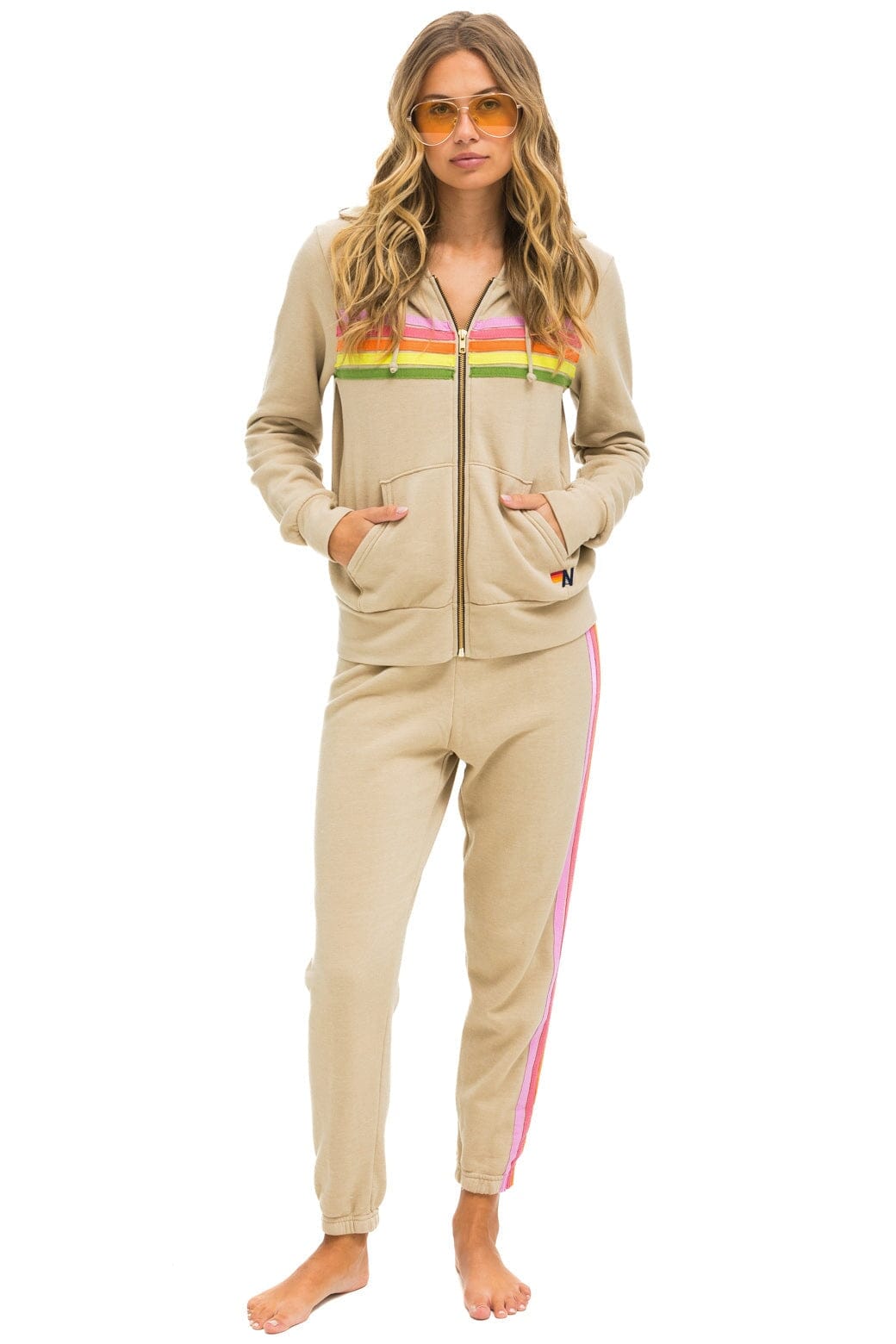 5 STRIPE SWEATPANTS - SAND // PINK // GREEN - Image 6