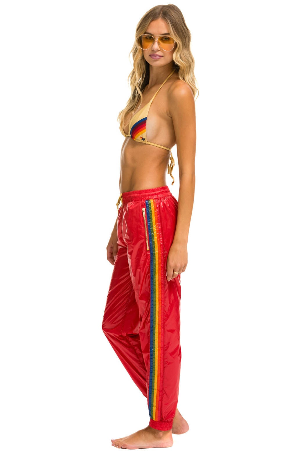 5 STRIPE WIND PANT - CHERRY GLOSSY - Image 3