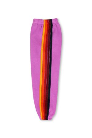 KID'S 5 STRIPE SWEATPANTS - NEON PURPLE