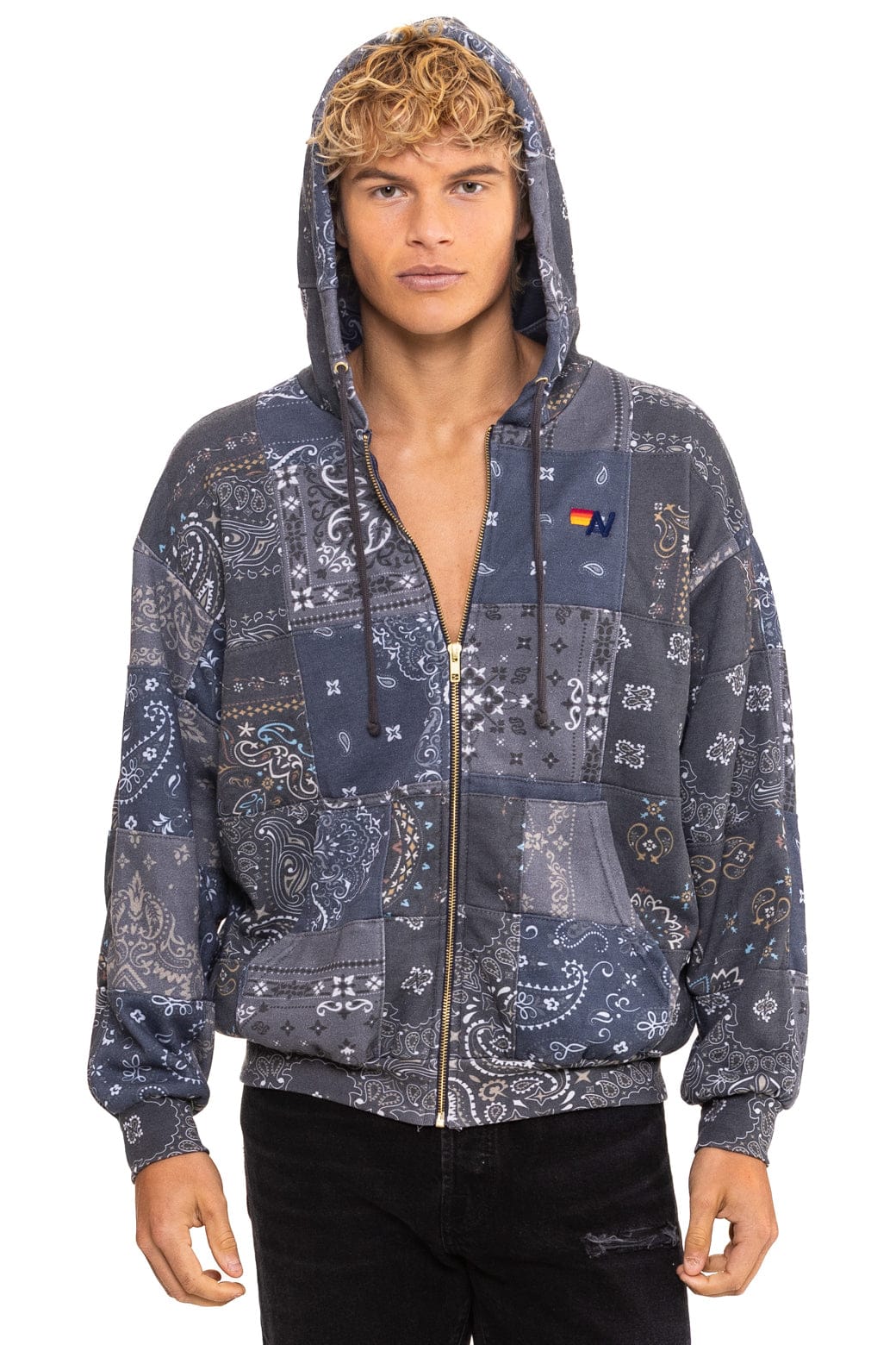 BANDANA QUILTED RELAXED ZIP HOODIE - CHARCOAL - Image 2
