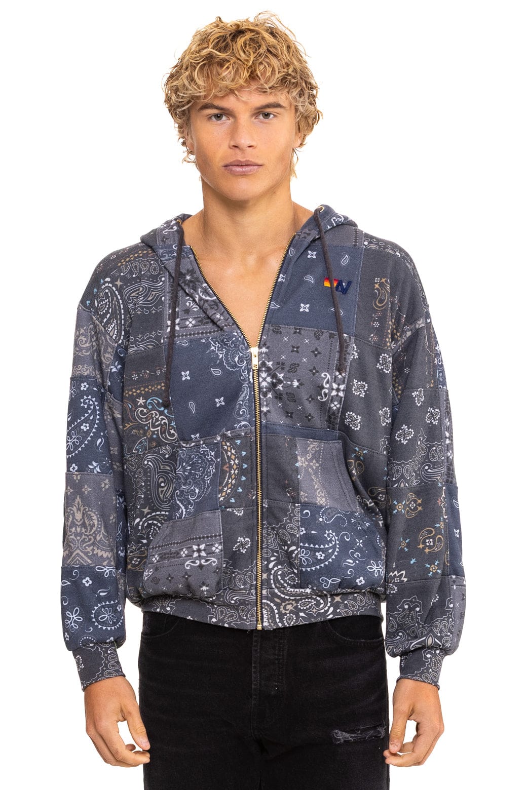 BANDANA QUILTED RELAXED ZIP HOODIE - CHARCOAL - Image 7
