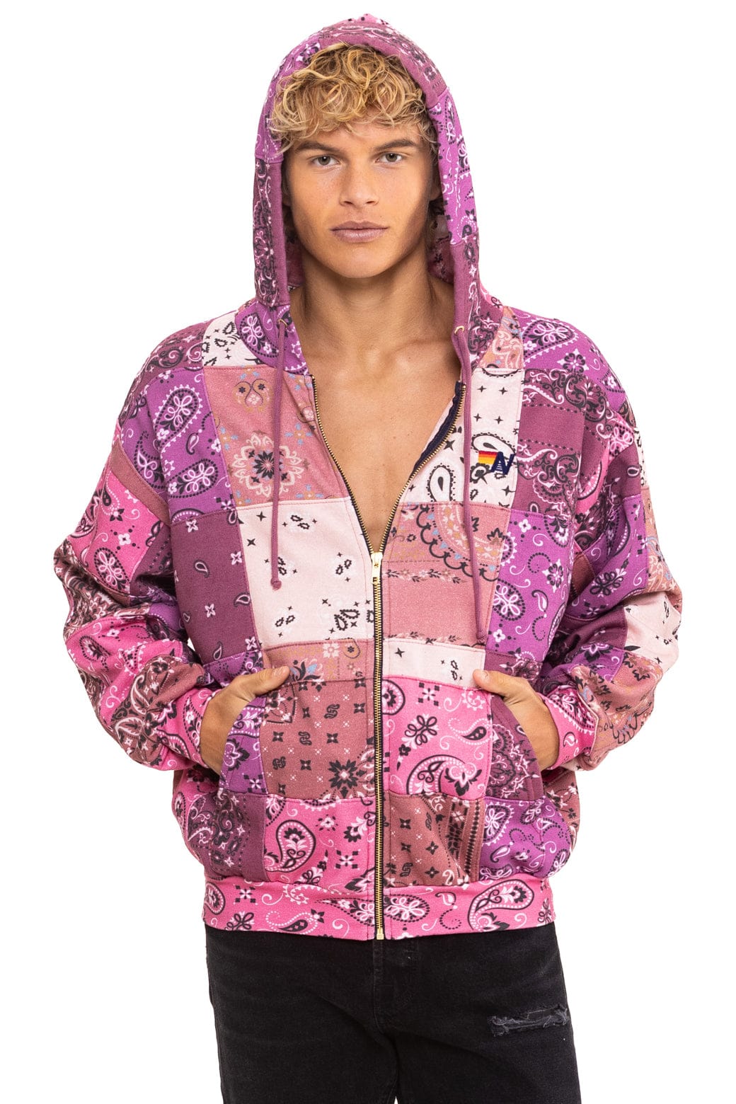 BANDANA QUILTED RELAXED ZIP HOODIE - PINK - Image 2