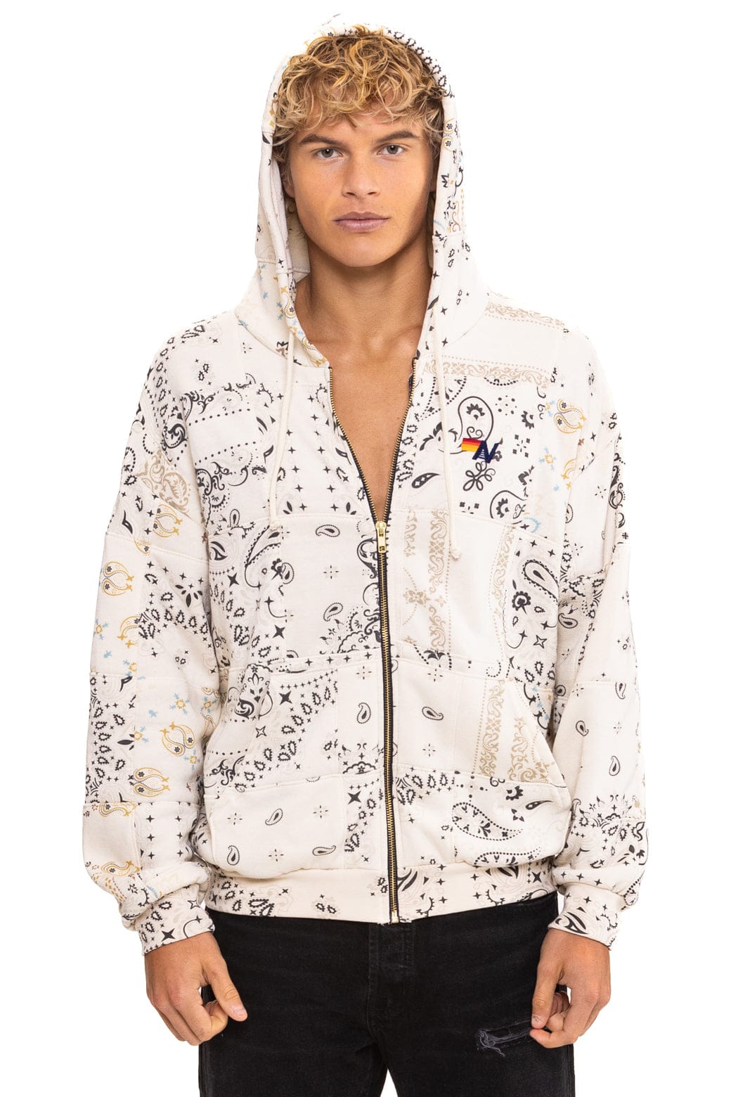 BANDANA QUILTED RELAXED ZIP HOODIE - VINTAGE WHITE - Image 2
