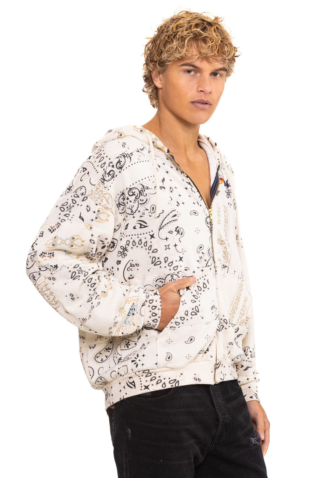 BANDANA QUILTED RELAXED ZIP HOODIE - VINTAGE WHITE - Image 5