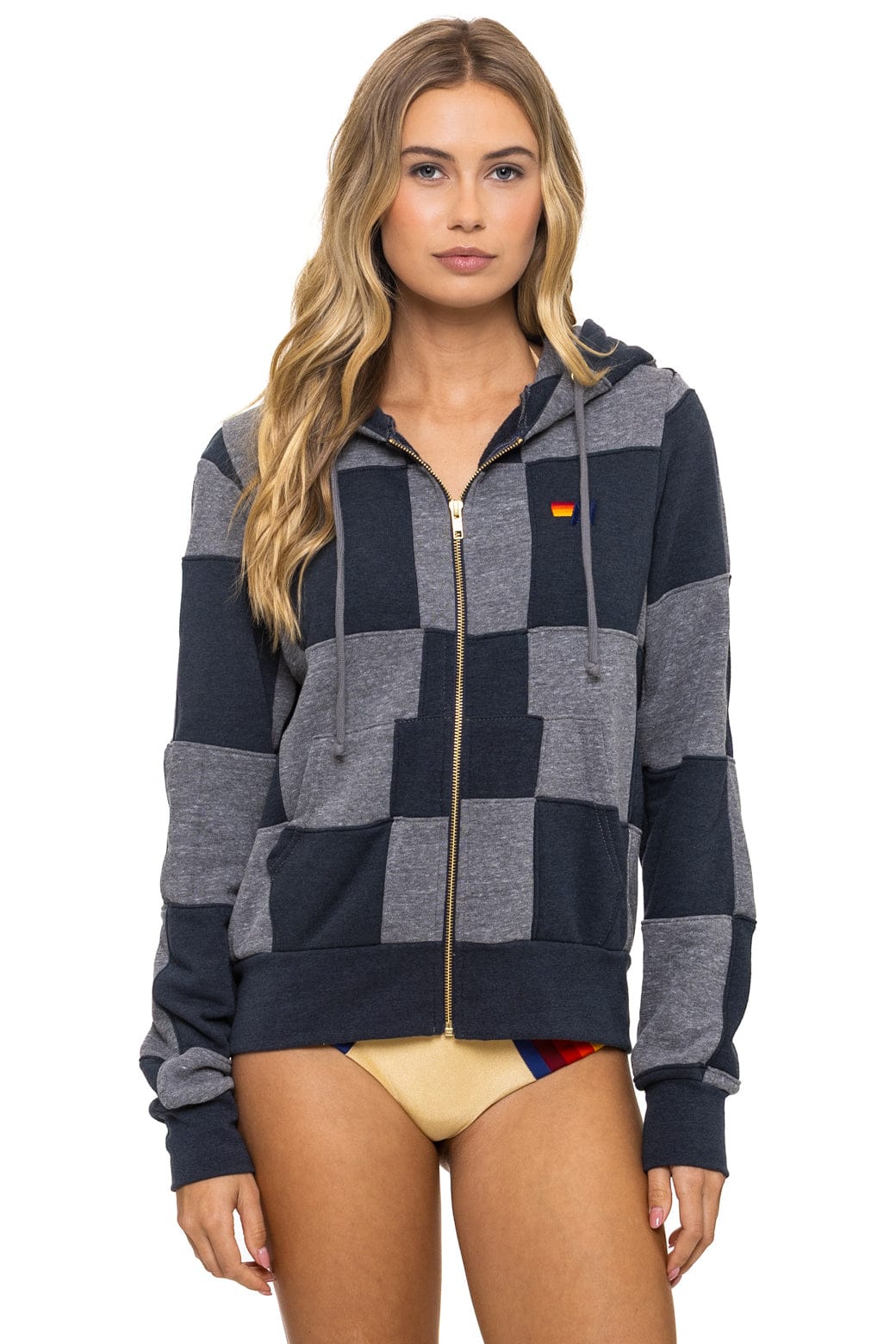 CHECK QUILT ZIP HOODIE - HEATHER // CHARCOAL - Image 3