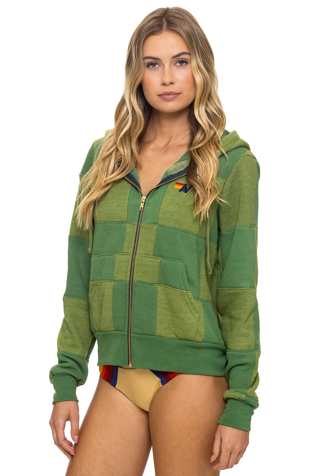 CHECK QUILT ZIP HOODIE - JUNGLE GREEN // PALM - Image 4