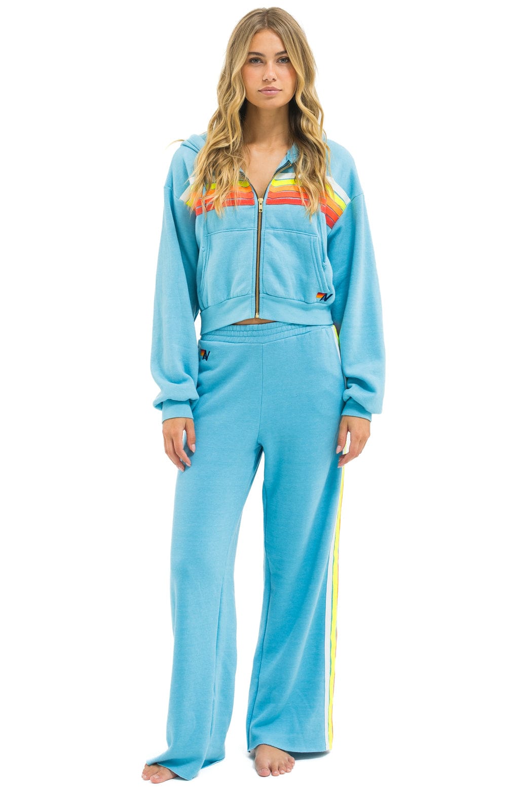 5 STRIPE WIDE LEG POCKET SWEATPANTS - AQUA // WHITE NEON - Image 5