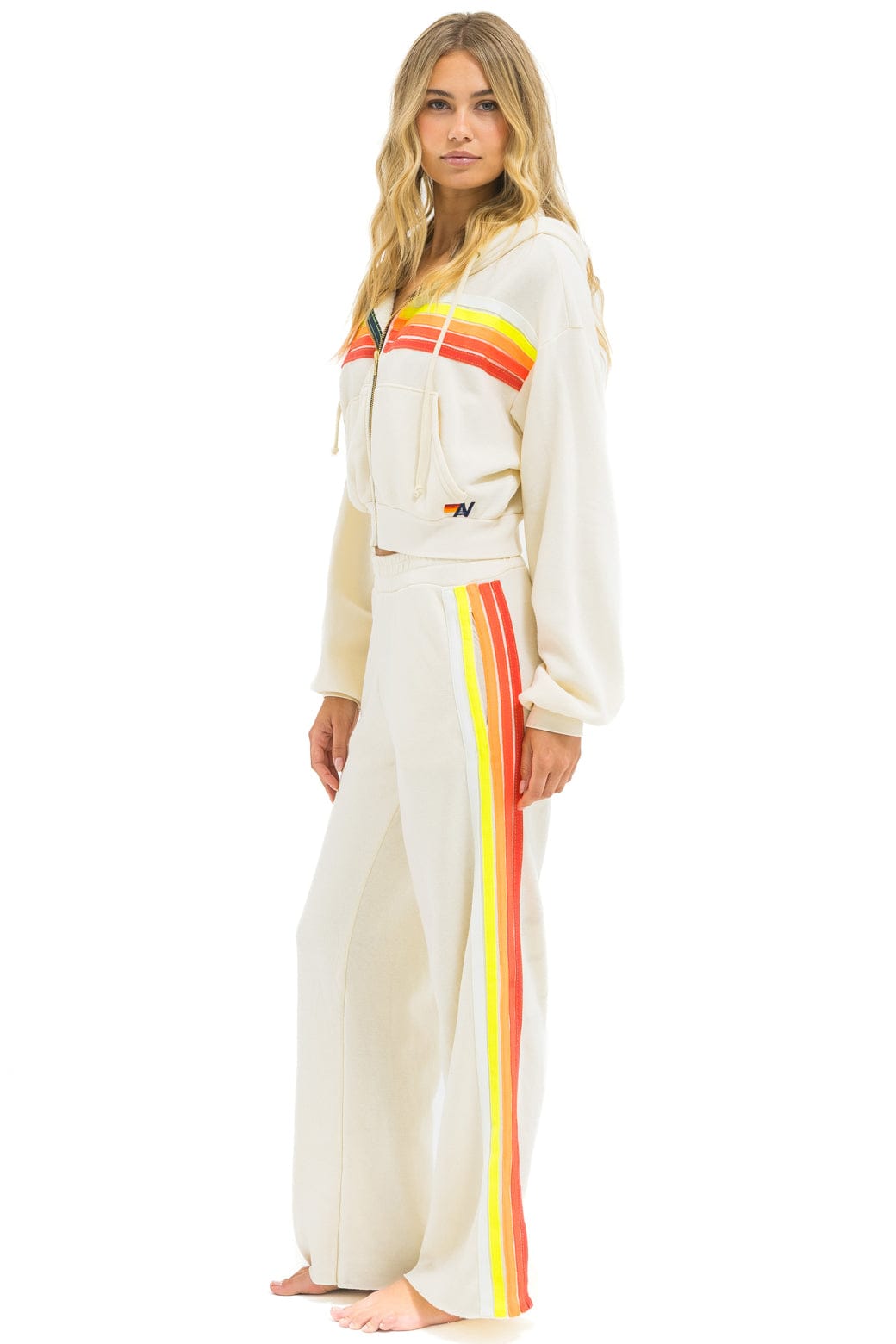 5 STRIPE WIDE LEG POCKET SWEATPANTS - VINTAGE WHITE // WHITE NEON - Image 5