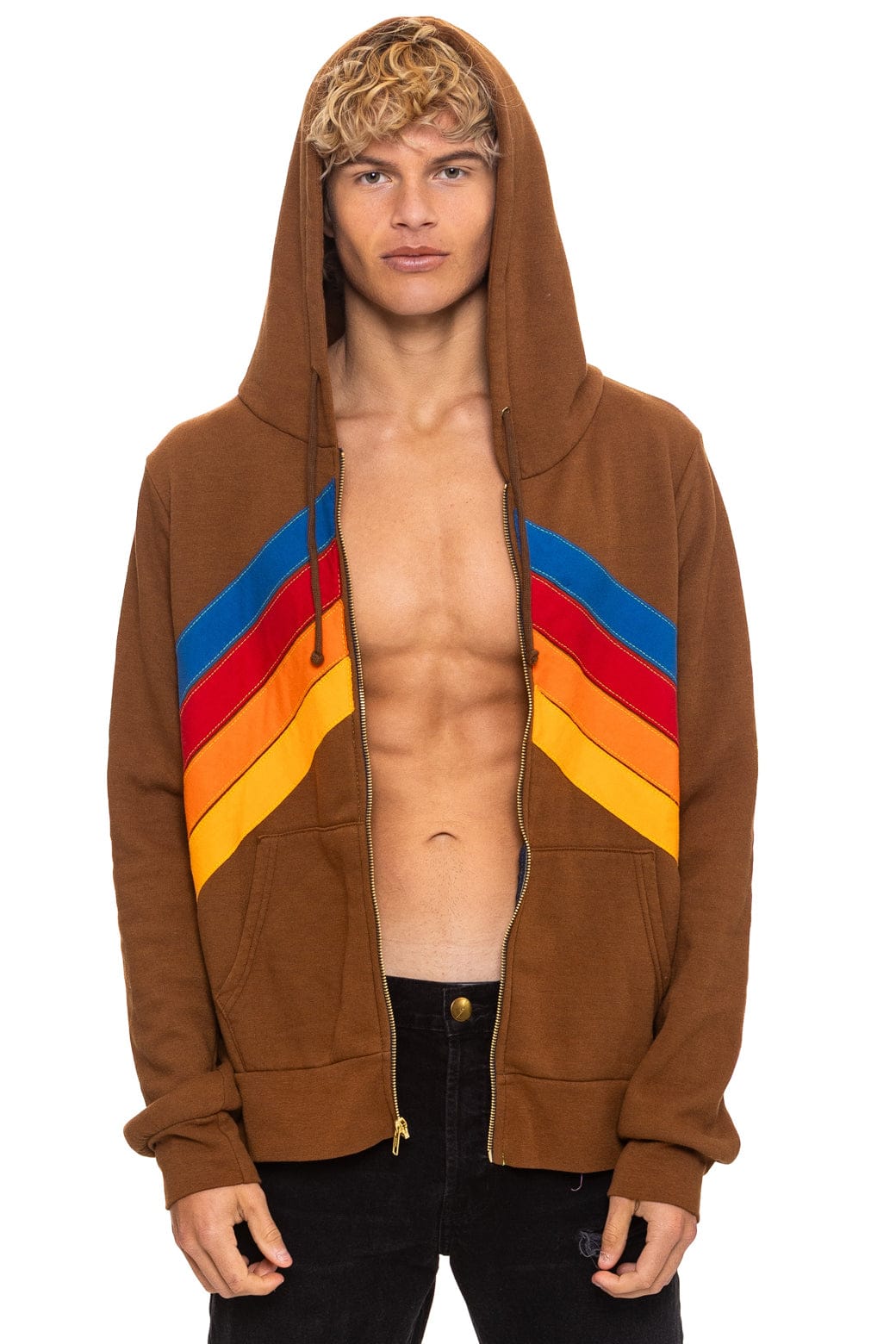 MOUNTAIN STITCH CHEVRON 4 ZIP HOODIE - CINNAMON - Image 2