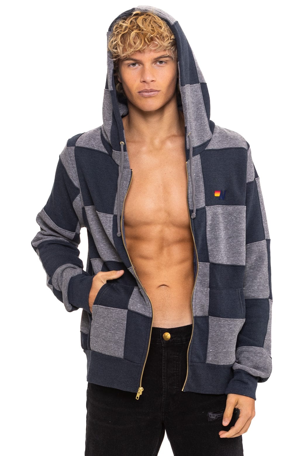 CHECK QUILT ZIP HOODIE - HEATHER // CHARCOAL - Image 4