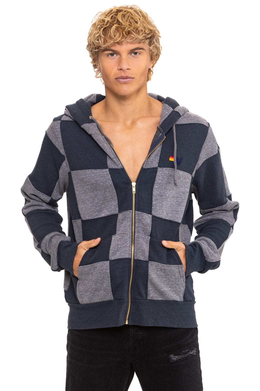 CHECK QUILT ZIP HOODIE - HEATHER // CHARCOAL - Image 6