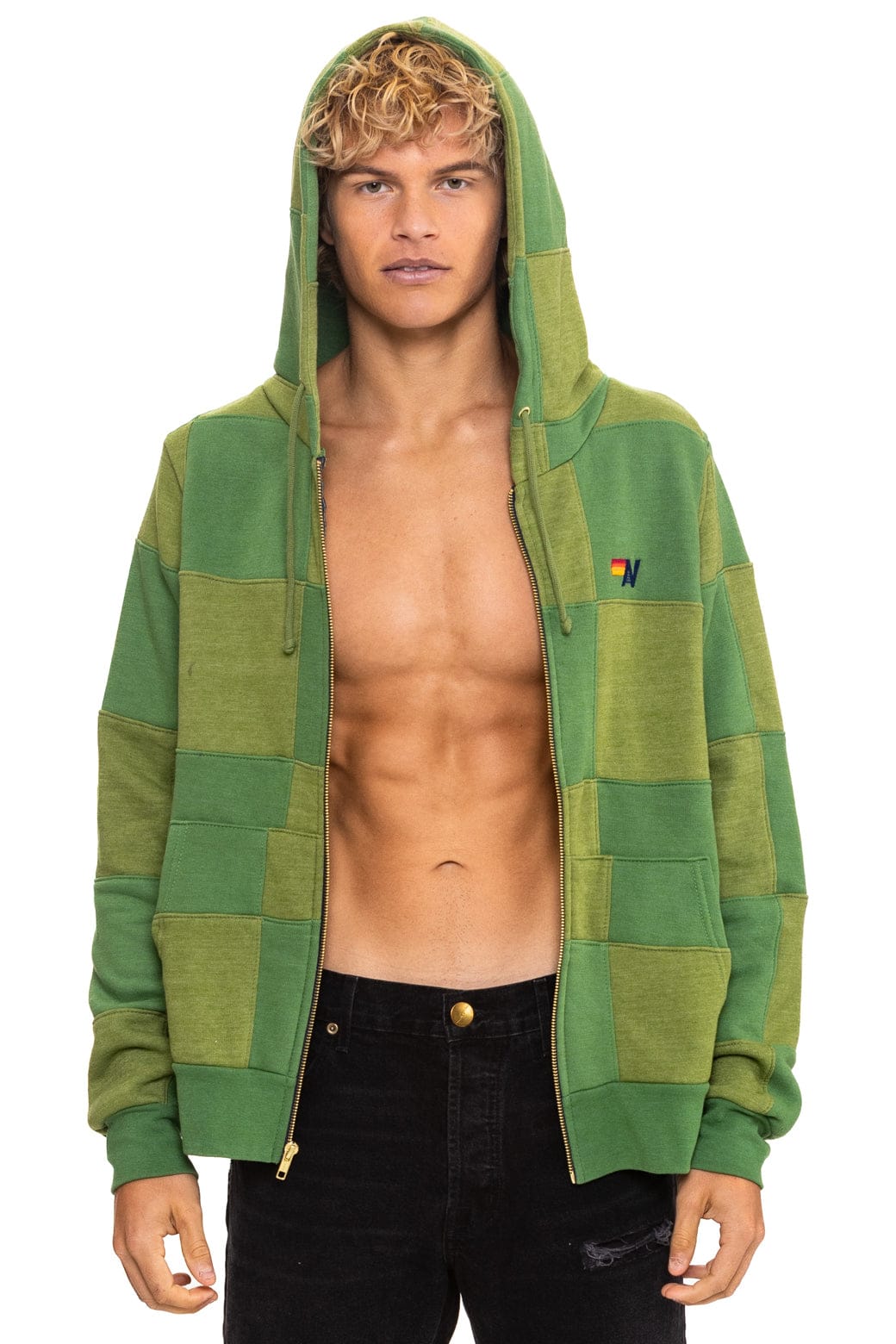 CHECK QUILT ZIP HOODIE - JUNGLE GREEN // PALM - Image 10