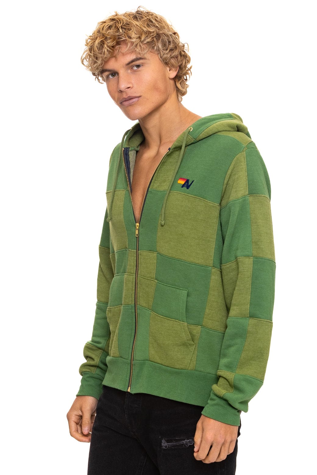 CHECK QUILT ZIP HOODIE - JUNGLE GREEN // PALM - Image 7
