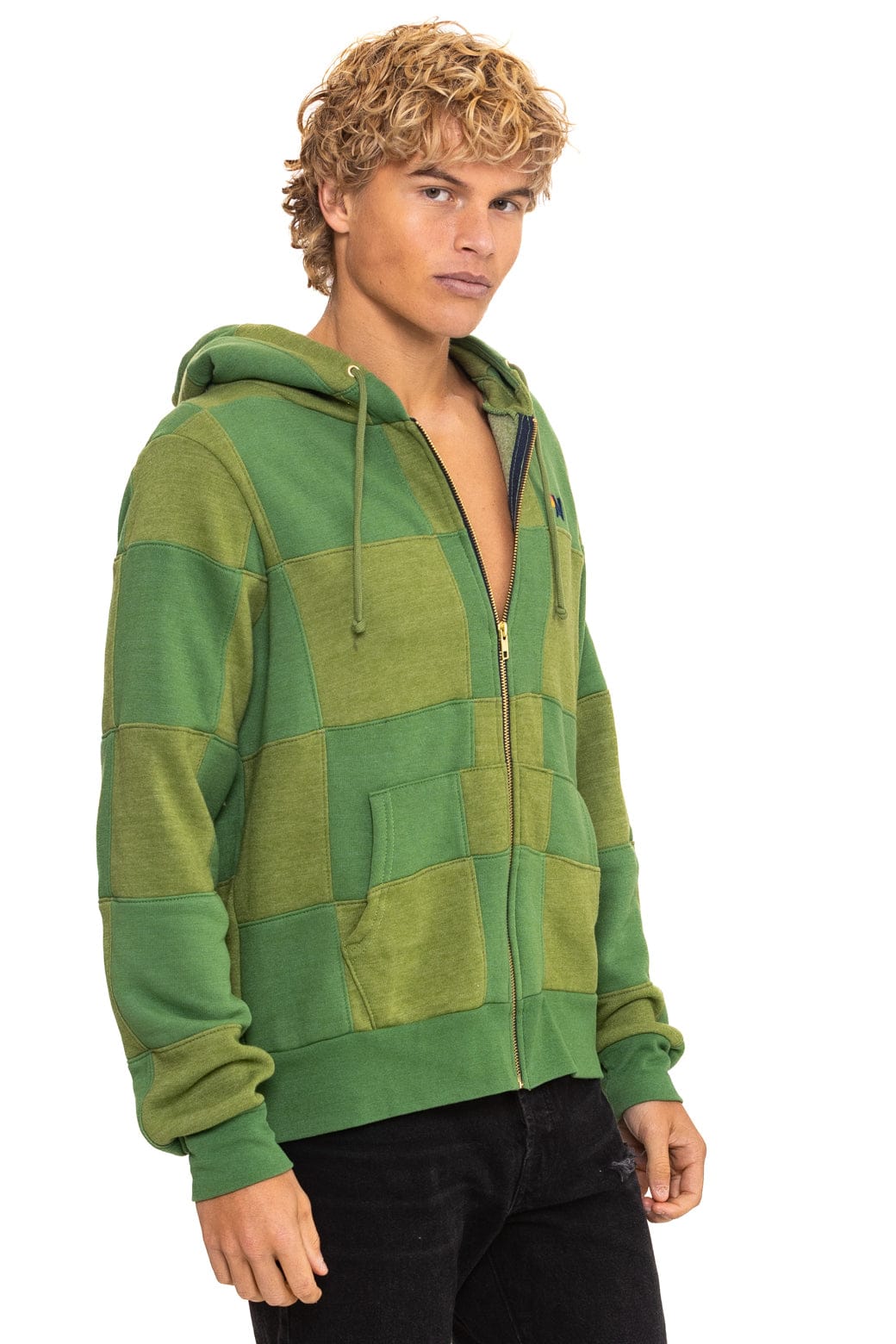 CHECK QUILT ZIP HOODIE - JUNGLE GREEN // PALM - Image 5