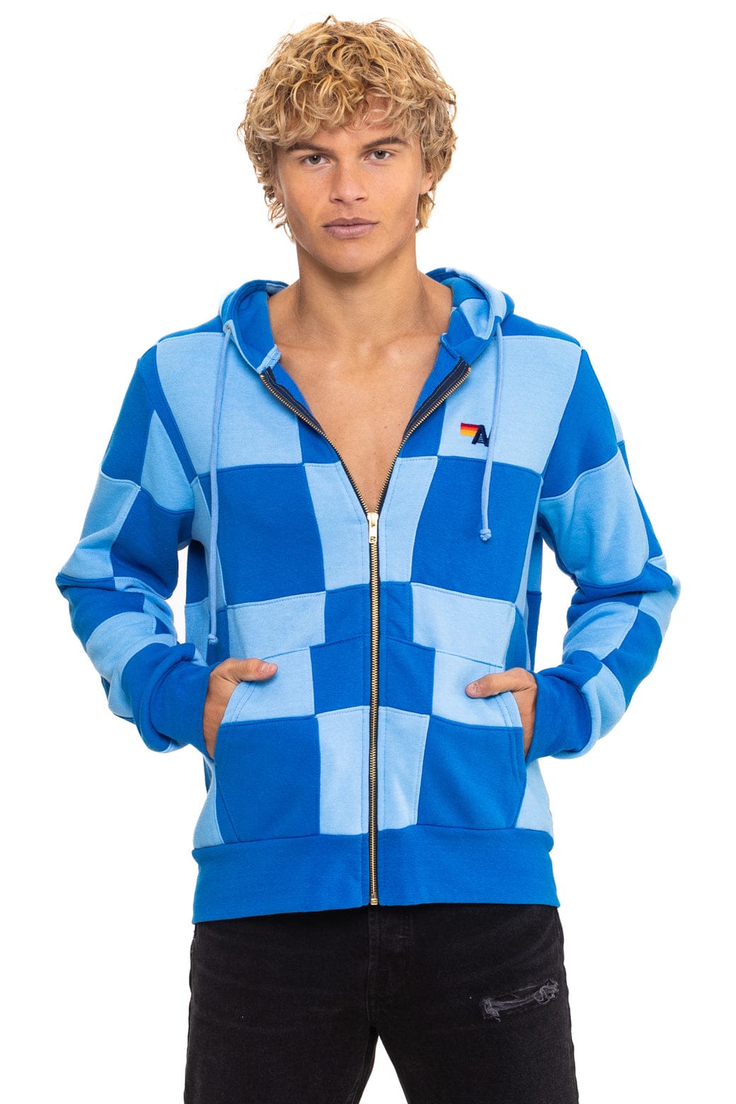 CHECK QUILT ZIP HOODIE - SKY // ADVENTURE BLUE - Image 9
