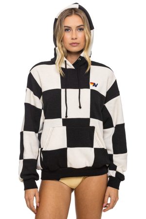 CHECK QUILT RELAXED PULLOVER HOODIE - VINTAGE WHITE // BLACK