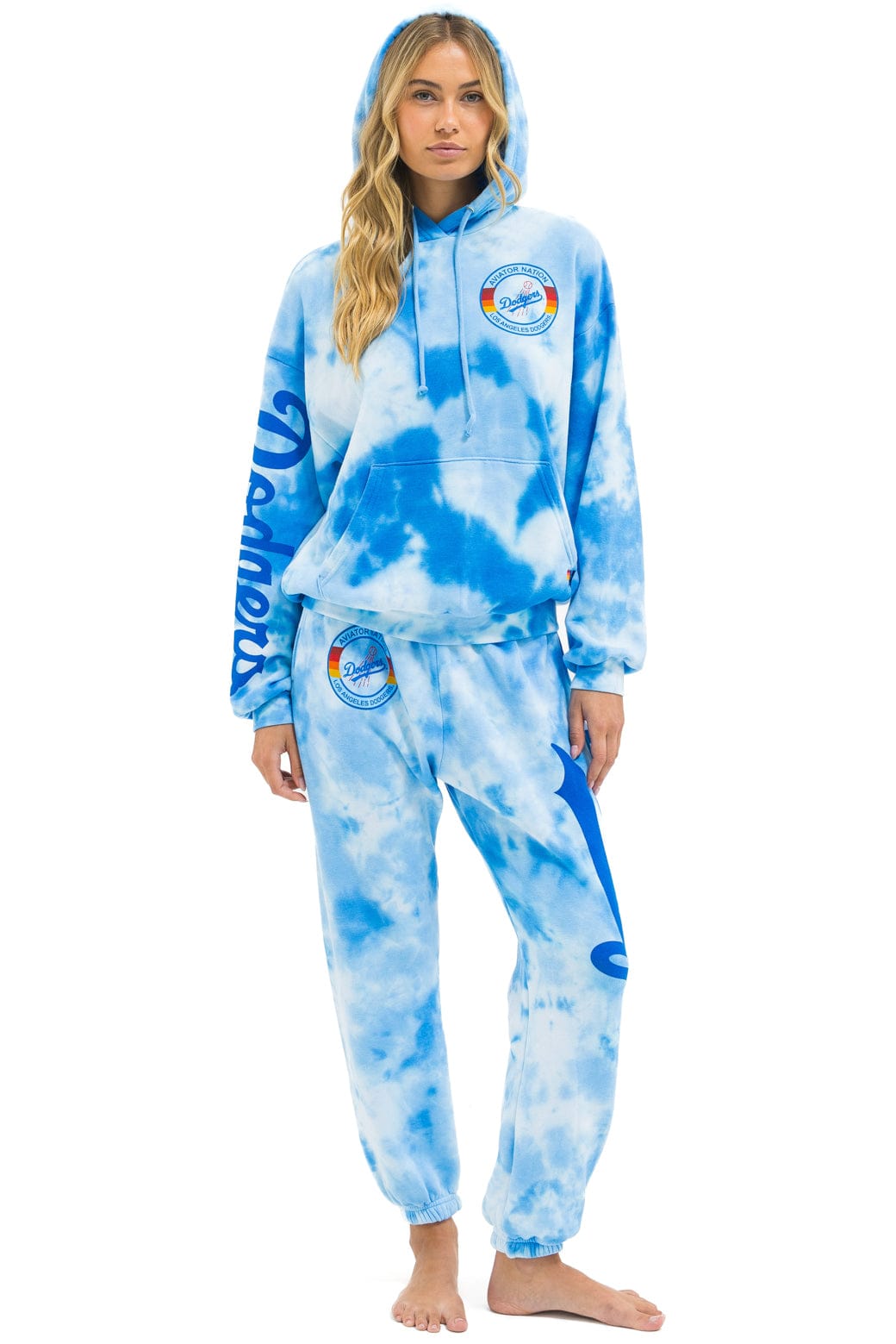 LOS ANGELES DODGERS HAND DYED RELAXED PULLOVER HOODIE - TIE DYE BLUE - Image 7