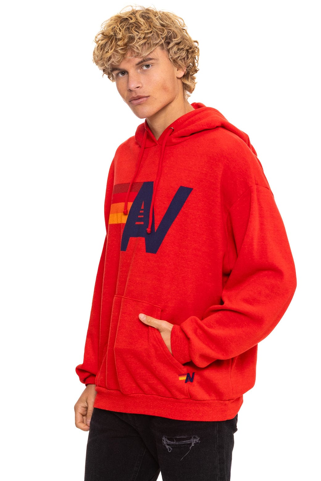 LOGO PULLOVER RELAXED HOODIE - RED - Image 4
