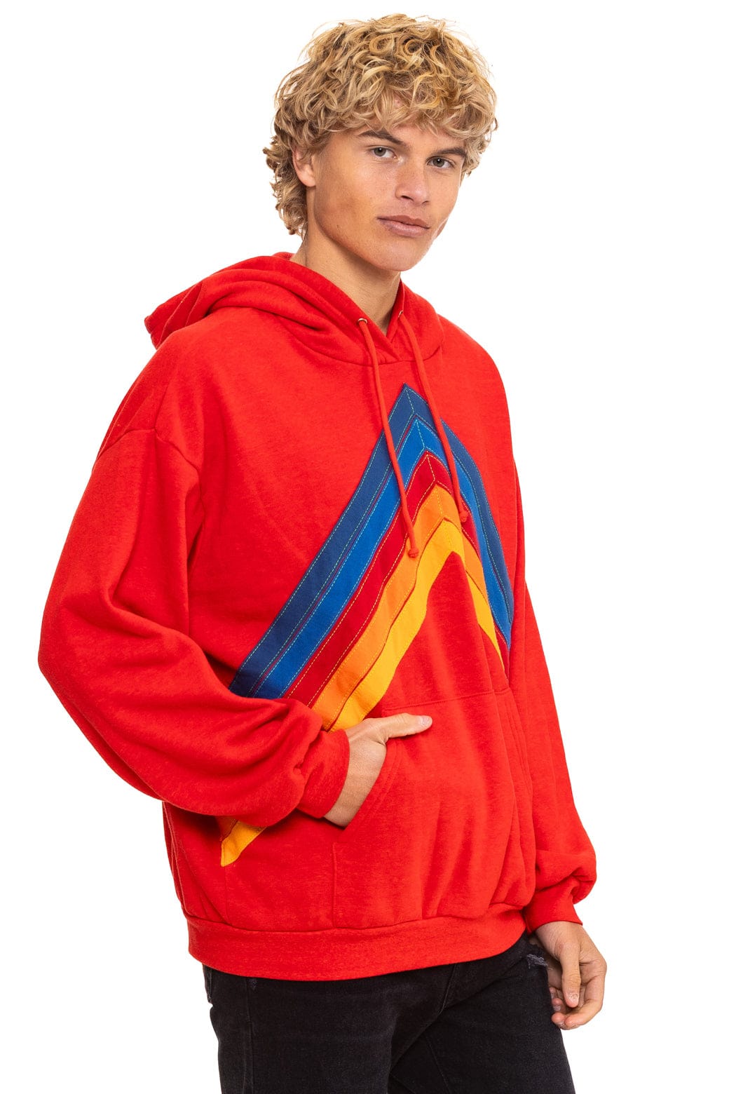 MOUNTAIN STITCH CHEVRON PULLOVER HOODIE RELAXED - RED - Image 9