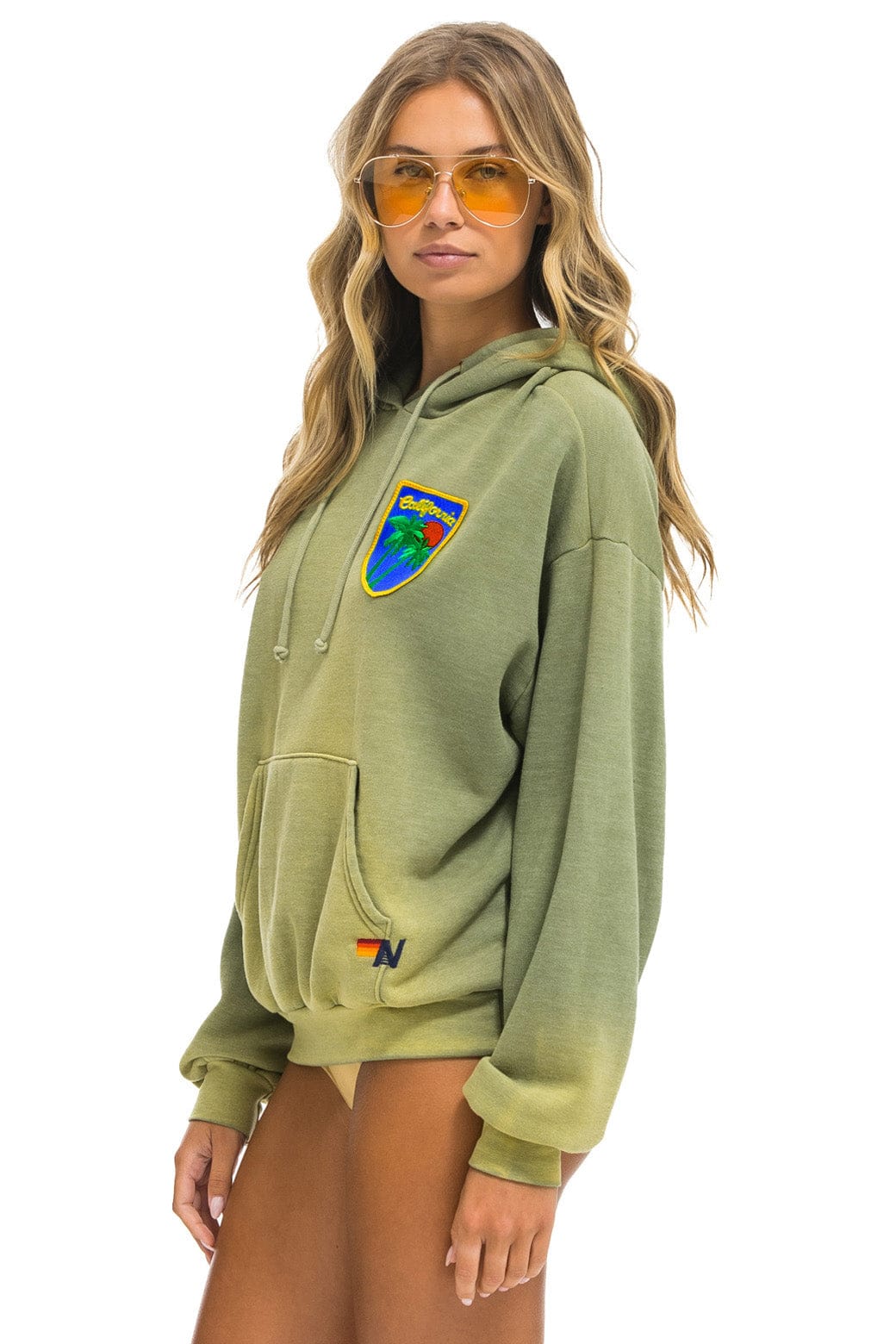 CALIFORNIA PALM PATCH PULLOVER RELAXED HOODIE - FADED ARMY - Image 3