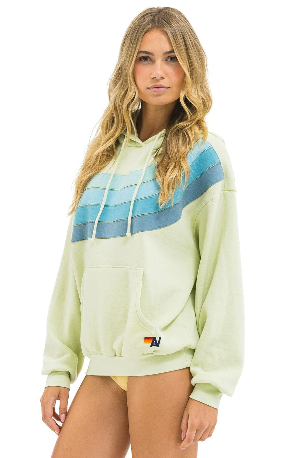WAVE STRIPE 4 PULLOVER HOODIE RELAXED - LIME CREAM // SEAFOAM - Image 3
