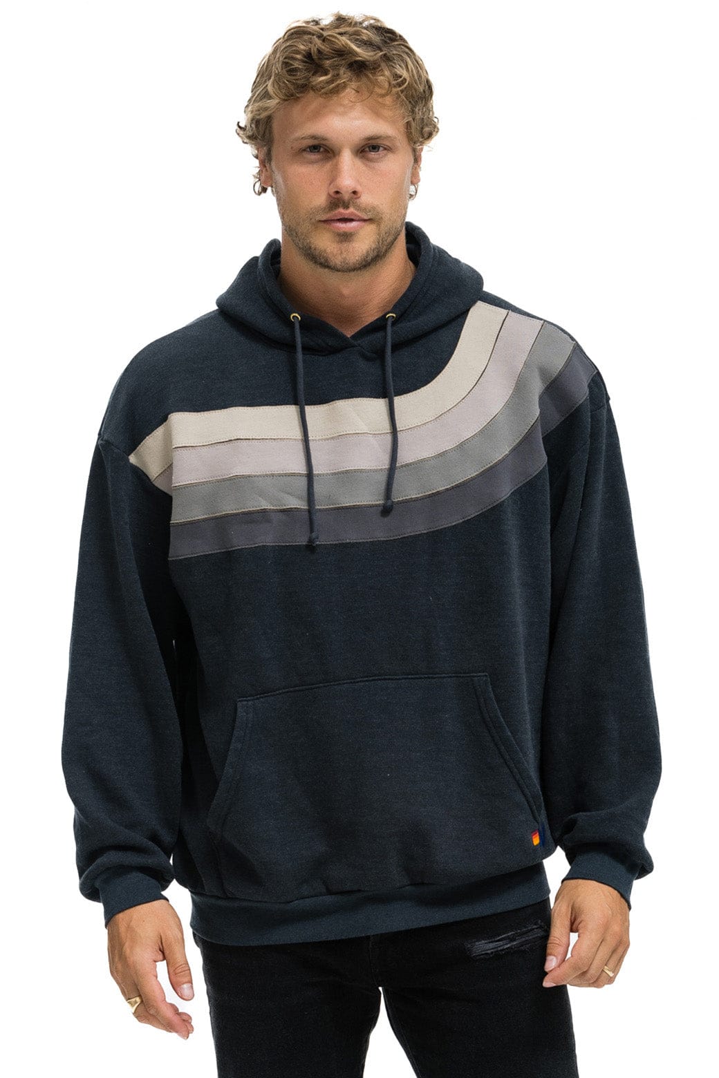 WAVE STRIPE 4 PULLOVER HOODIE RELAXED - CHARCOAL // CHARCOAL - Image 2