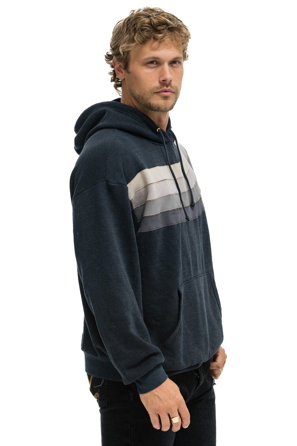 WAVE STRIPE 4 PULLOVER HOODIE RELAXED - CHARCOAL // CHARCOAL - Image 4