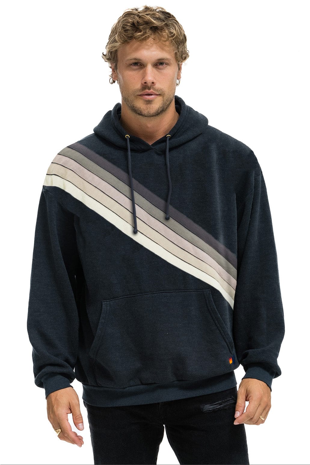 CROSS STRIPE RELAXED PULLOVER HOODIE - CHARCOAL // CHARCOAL - Image 2