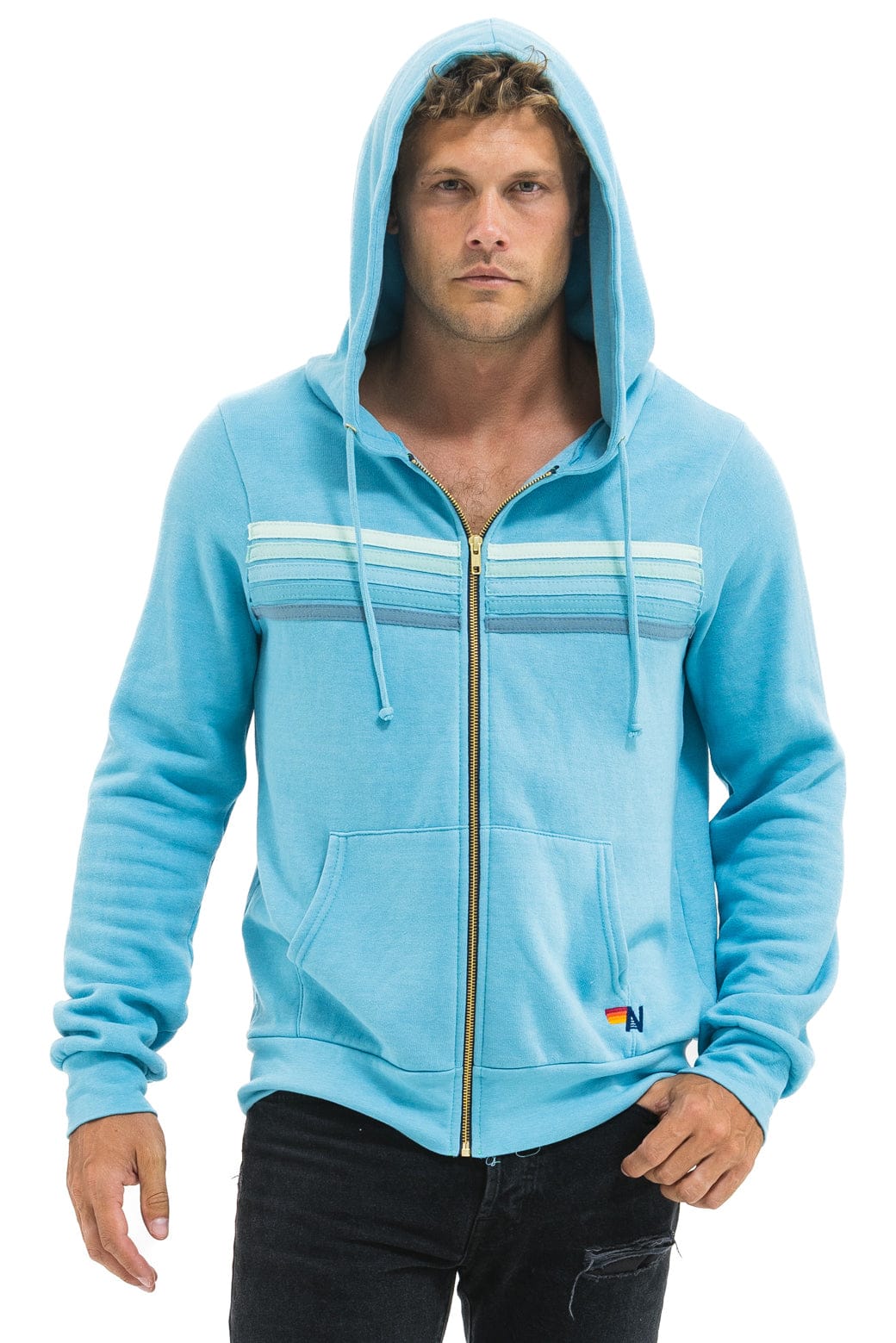 5 STRIPE HOODIE - AQUA // AQUA - Image 2