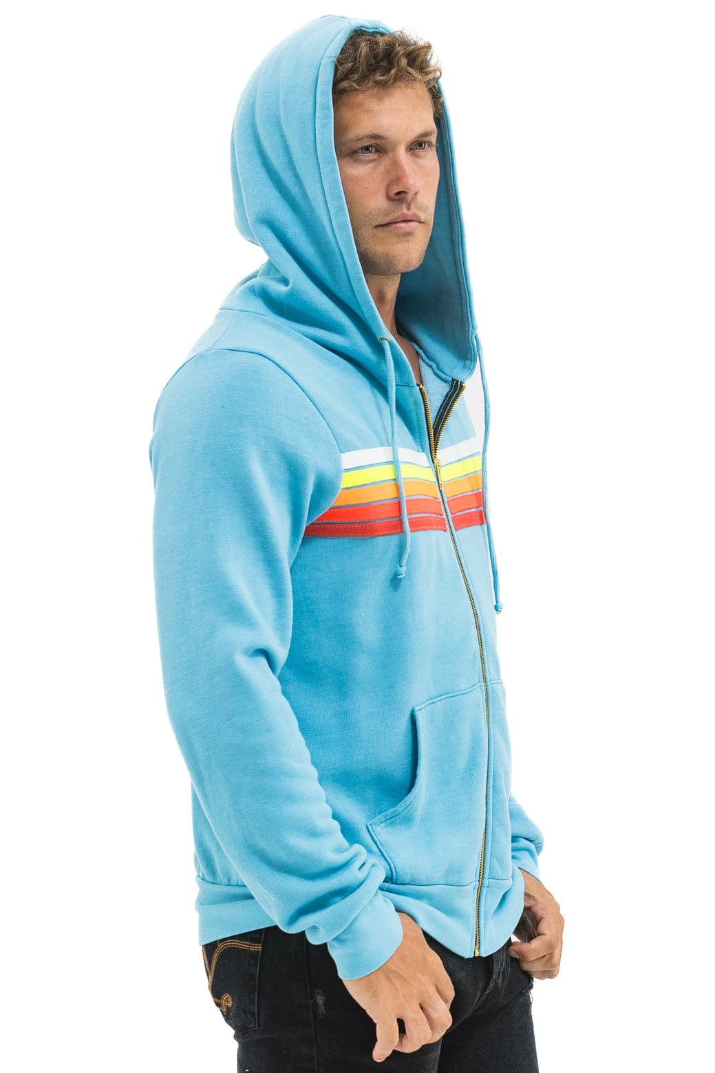 5 STRIPE HOODIE - AQUA // WHITE NEON - Image 4