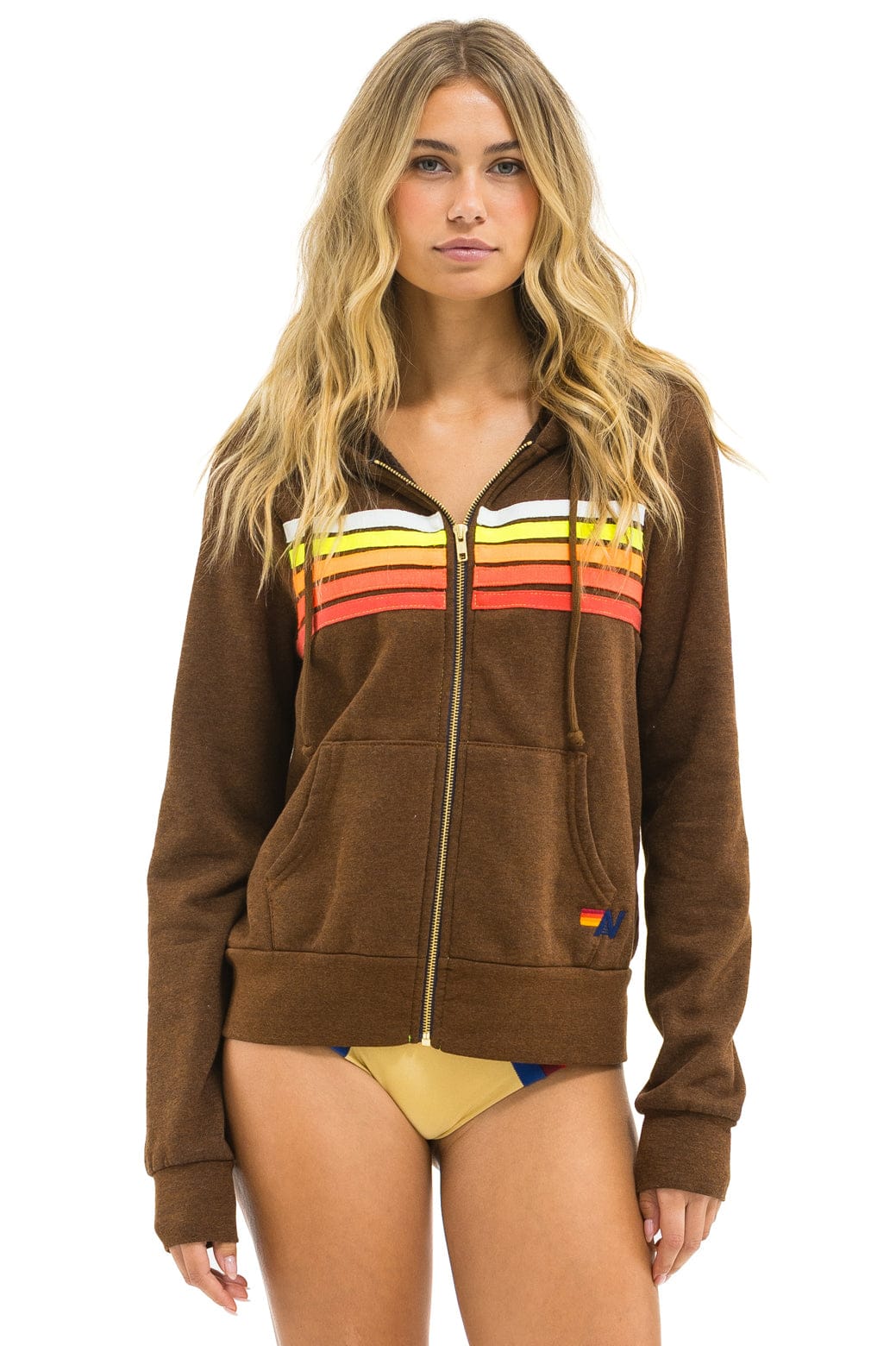5 STRIPE HOODIE - CHOCOLATE // WHITE NEON - Image 3