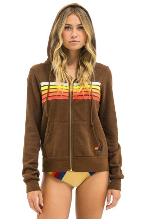 5 STRIPE HOODIE - CHOCOLATE // WHITE NEON