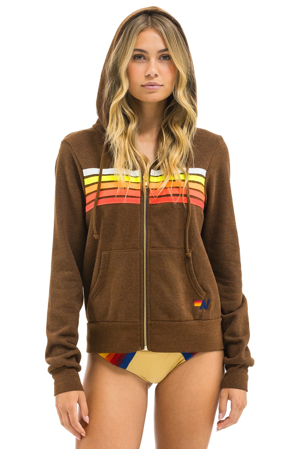 5 STRIPE HOODIE - CHOCOLATE // WHITE NEON