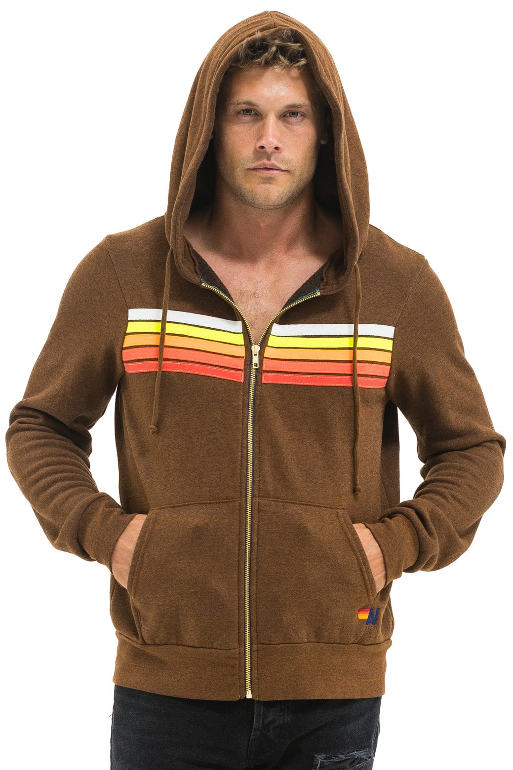 5 STRIPE HOODIE - CHOCOLATE // WHITE NEON - Image 2