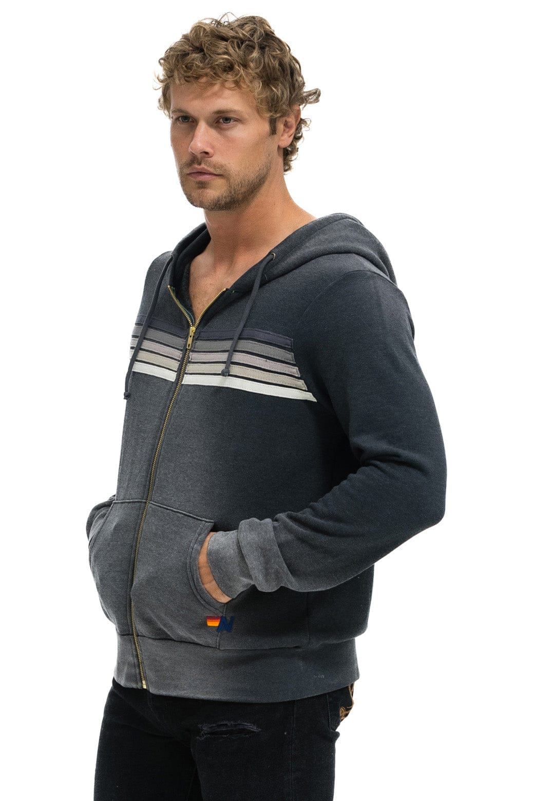5 STRIPE HOODIE - FADED SMOKE - Image 5