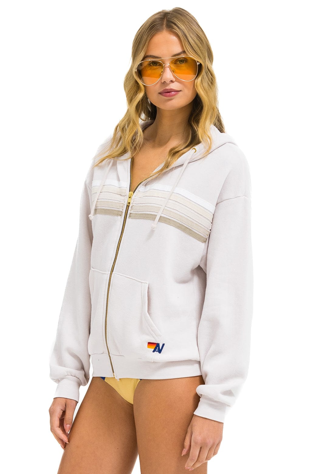 5 STRIPE RELAXED ZIP HOODIE - DOVE GREY // WHITE // GREY - Image 3