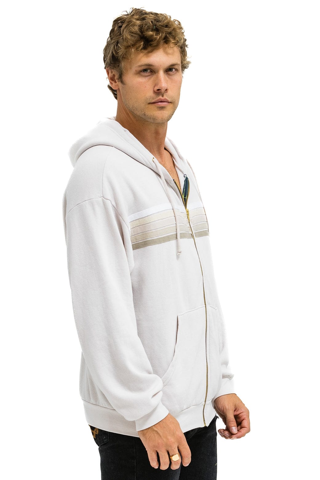 5 STRIPE RELAXED ZIP HOODIE - DOVE GREY // WHITE // GREY - Image 6