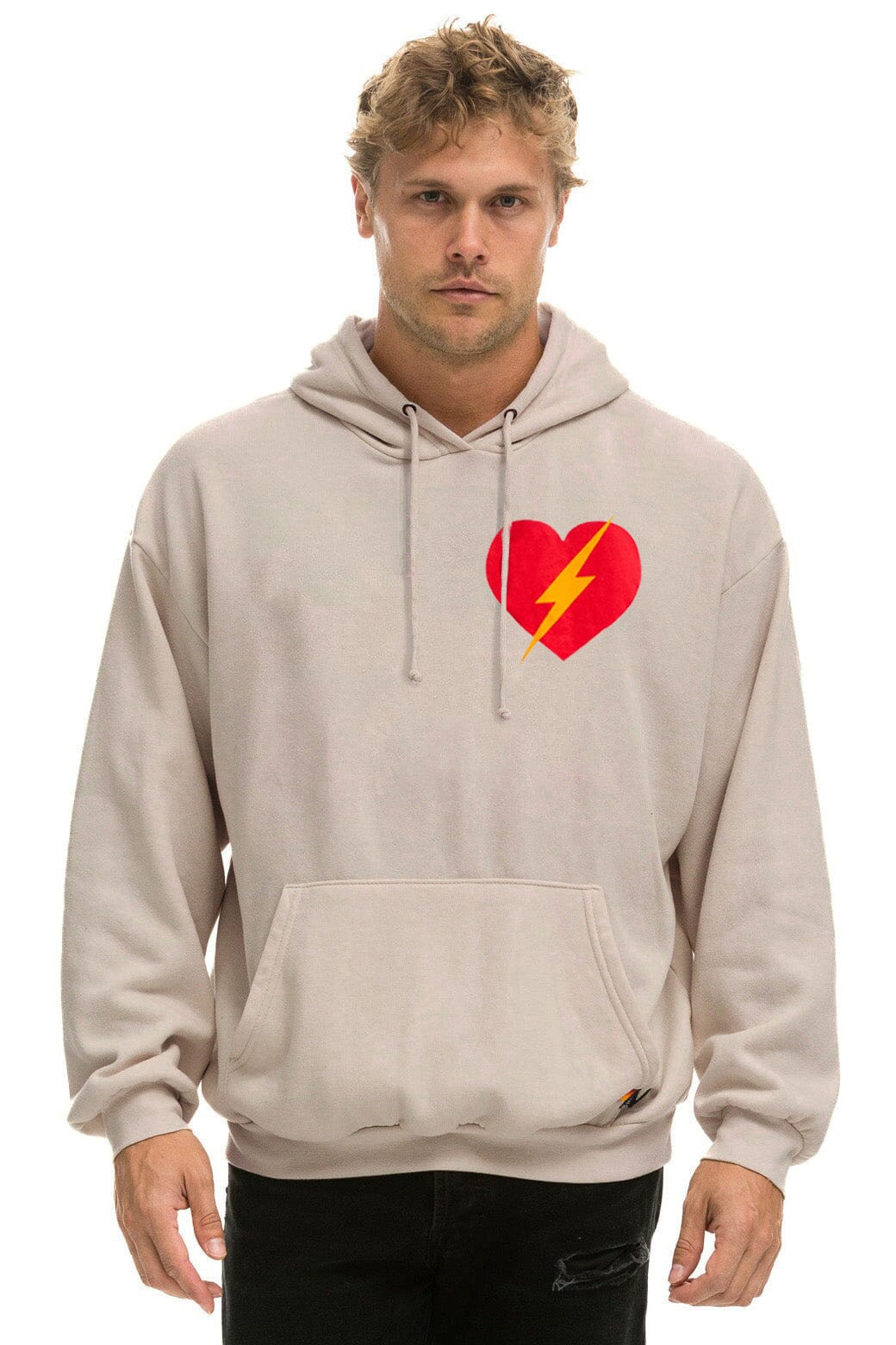 BOLT HEART PULLOVER RELAXED HOODIE - SAND - Image 2