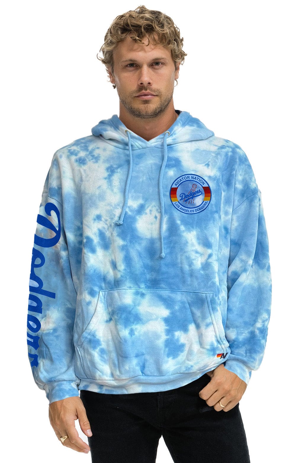 LOS ANGELES DODGERS HAND DYED RELAXED PULLOVER HOODIE - TIE DYE BLUE - Image 2