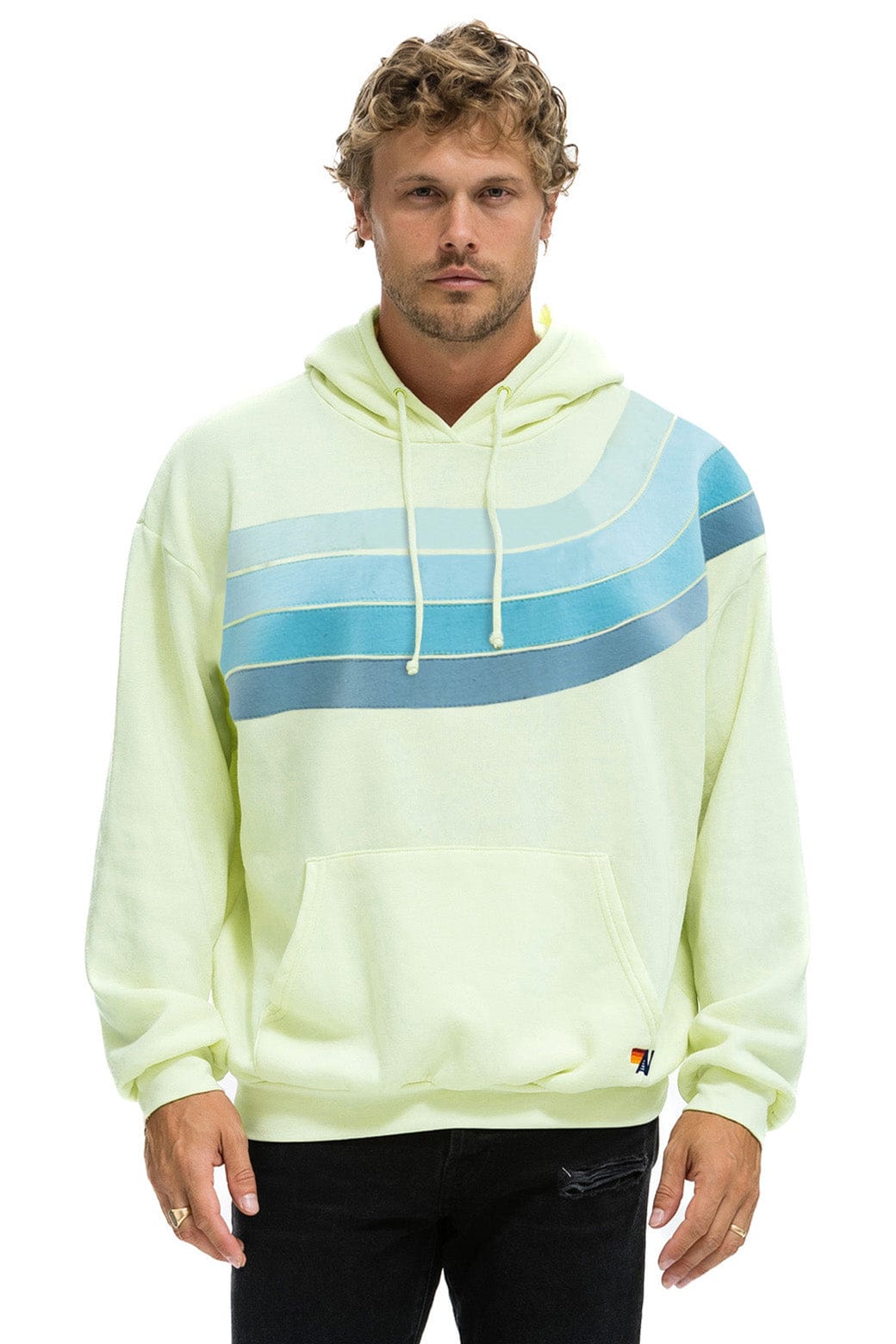 WAVE STRIPE 4 PULLOVER HOODIE RELAXED - LIME CREAM // SEAFOAM - Image 2