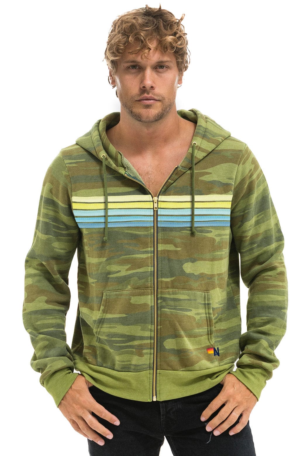 5 STRIPE HOODIE - CAMO // LIME AQUA - Image 2