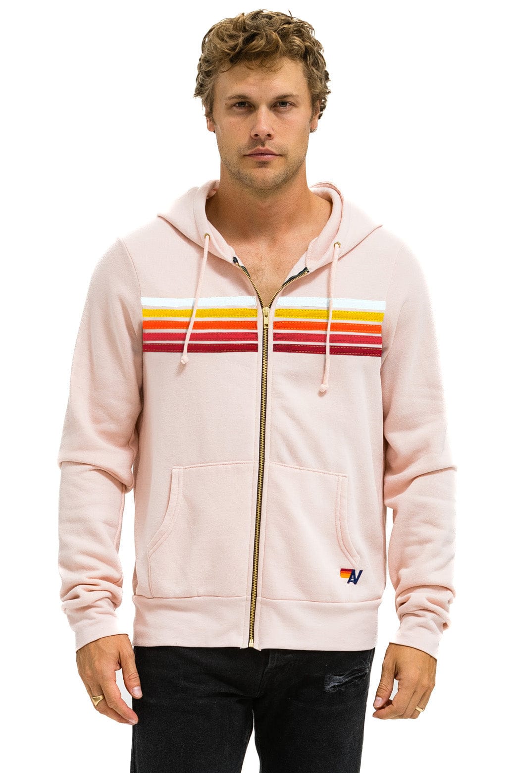 5 STRIPE HOODIE - LIGHT PINK // RAINBOW WHITE - Image 2